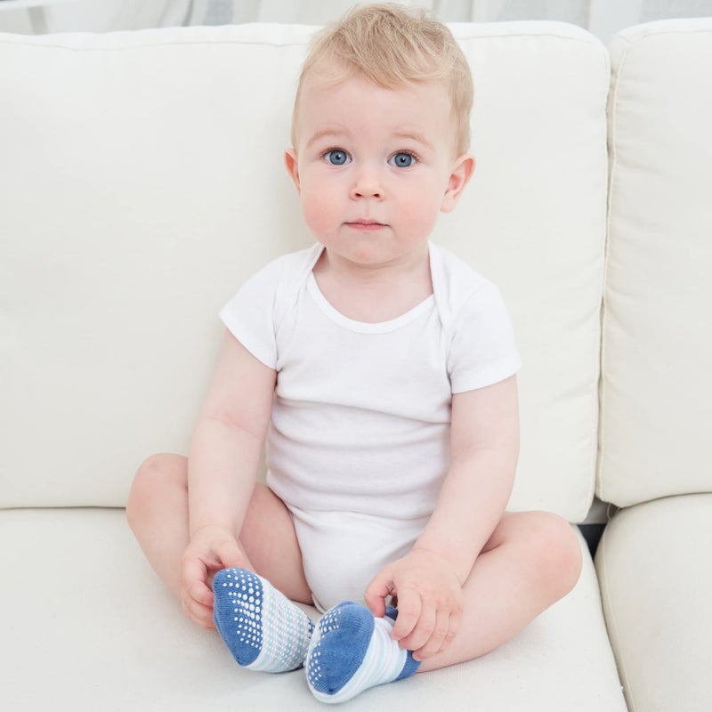 Zaples Baby Boys Non Slip Grip Ankle Socks with Non Skid Soles for Infants Toddlers Kids, Boy Stripes, 12-36 Months - Image 4